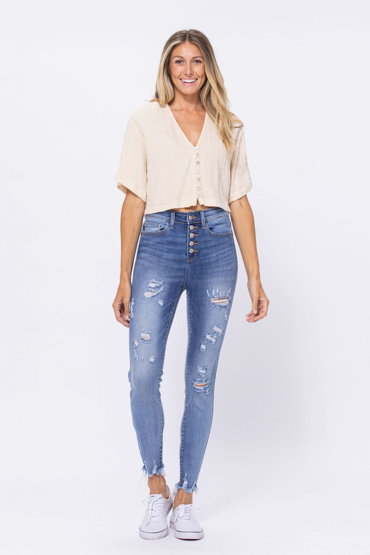 Judy Blue Skinny Destroyed Buttonfly Jeans