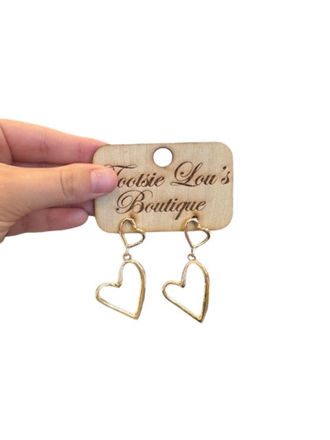 Gold Dangle Heart Earrings