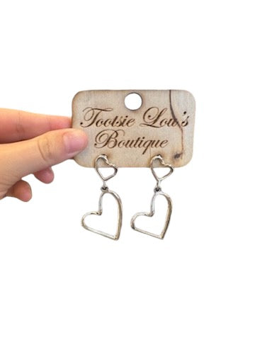 Silver Dangle Heart Earrings