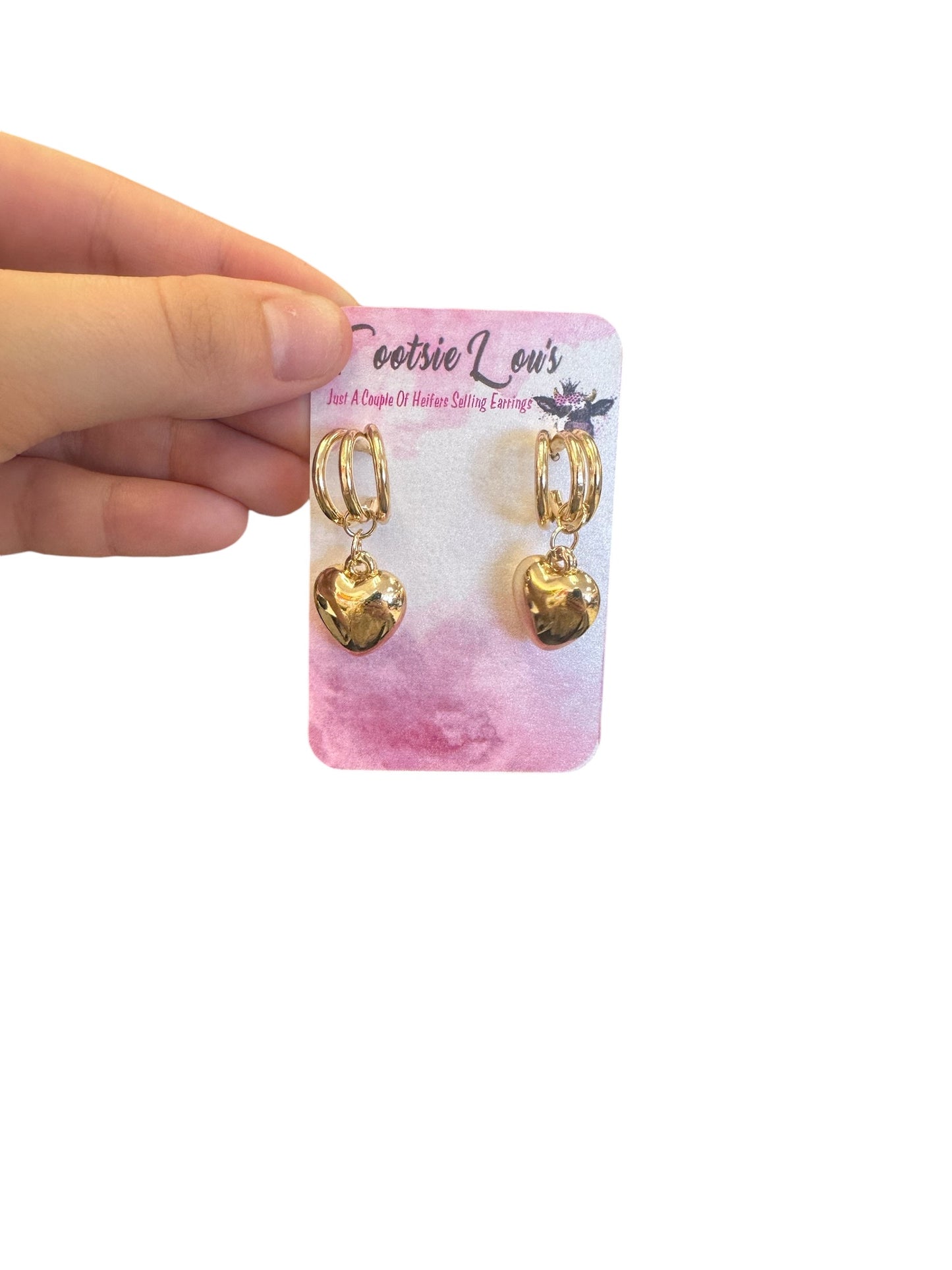 Gold Heart Dangle Earrings