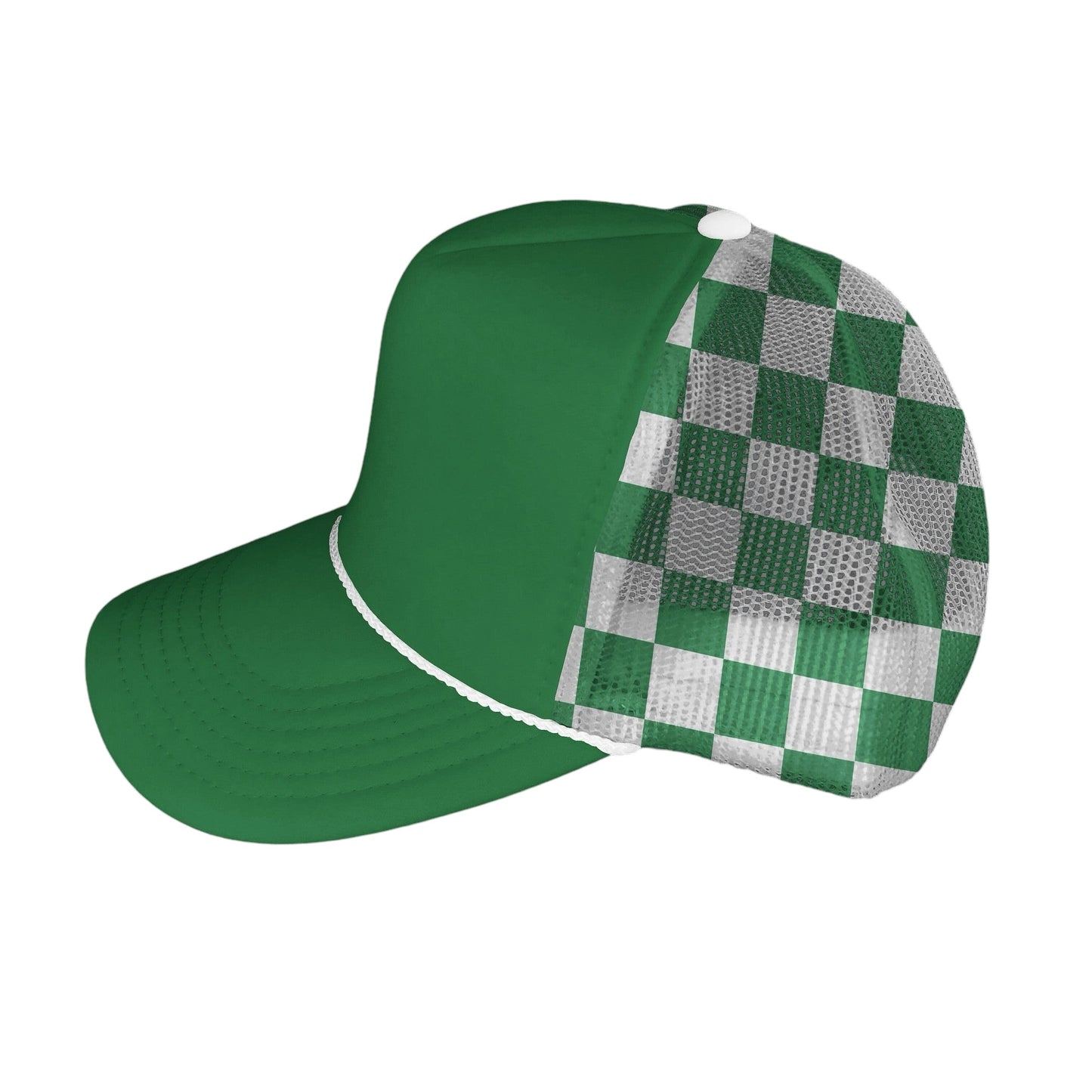 Green & White Checkered Trucker Hat