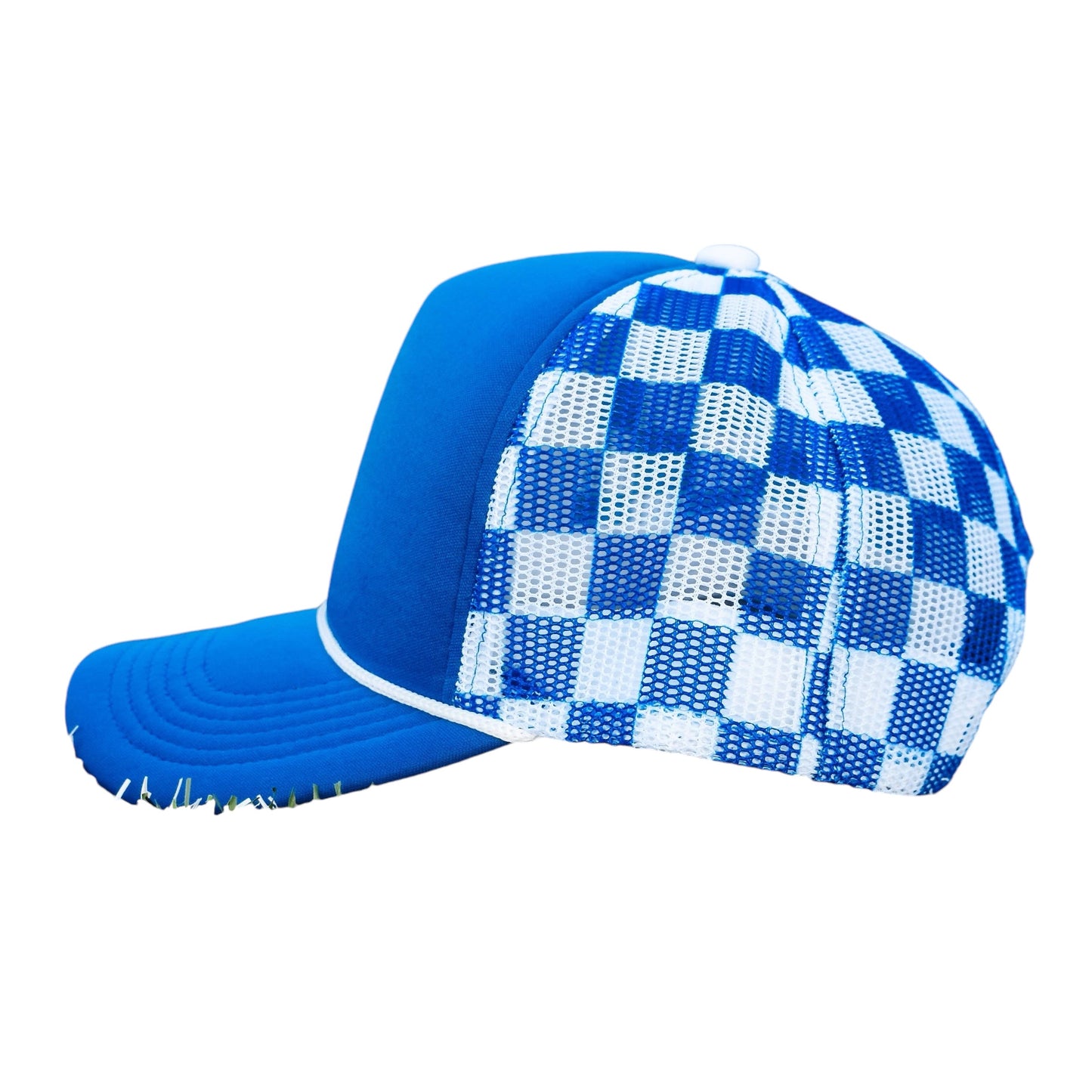 Royal Blue & White Checkered Trucker Hat