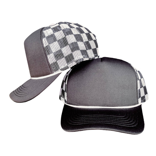 Black & White Checkered Mesh Trucker Hat