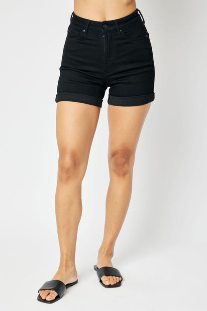 Judy Blue Black Tummy Control Cuffed Shorts