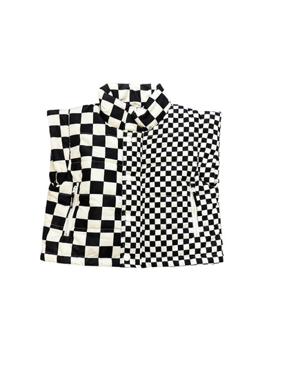 Black Checkered Board Combo Puffer Vest