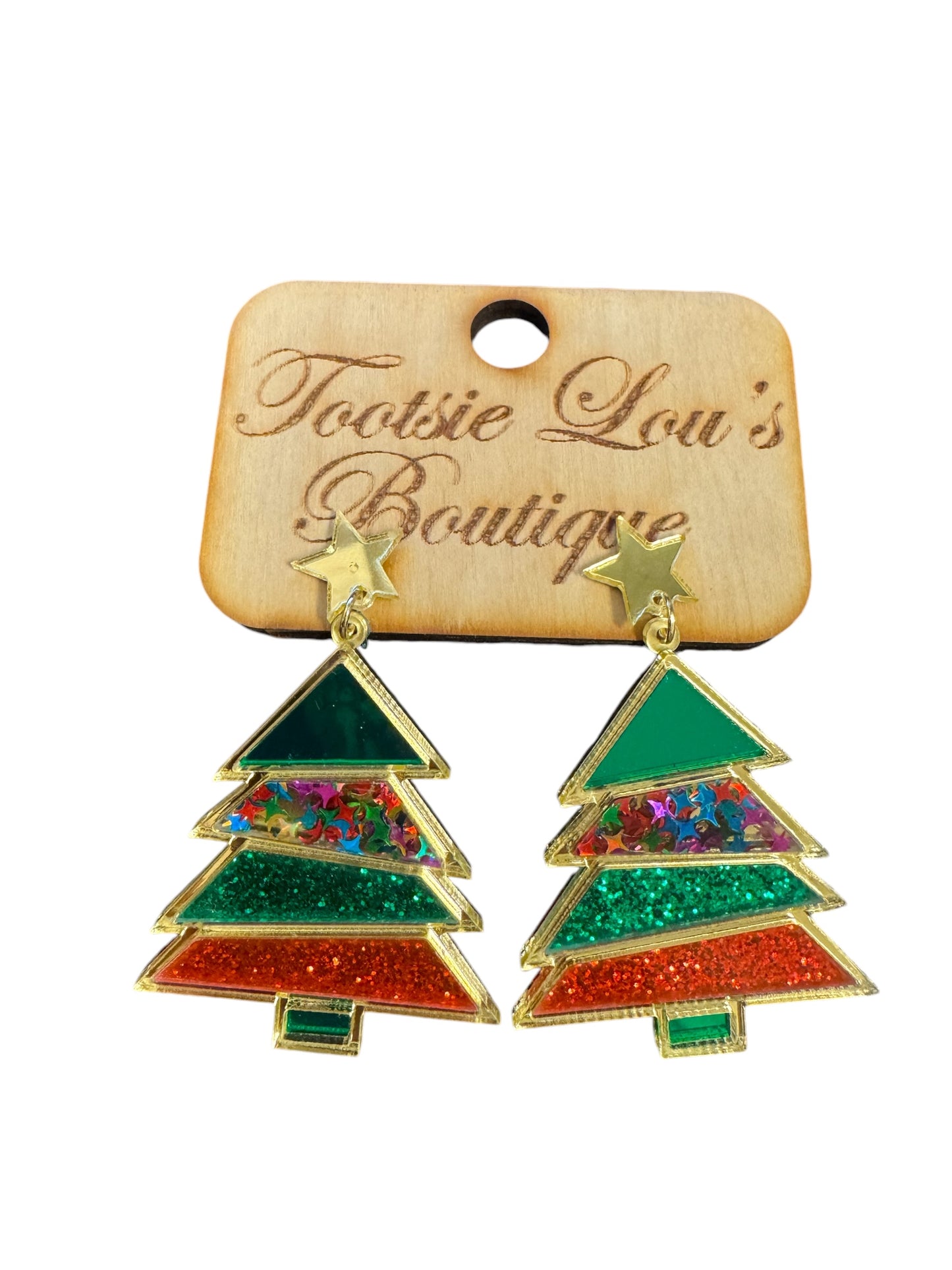 Mosaic Acrylic Christmas Tree Earrings