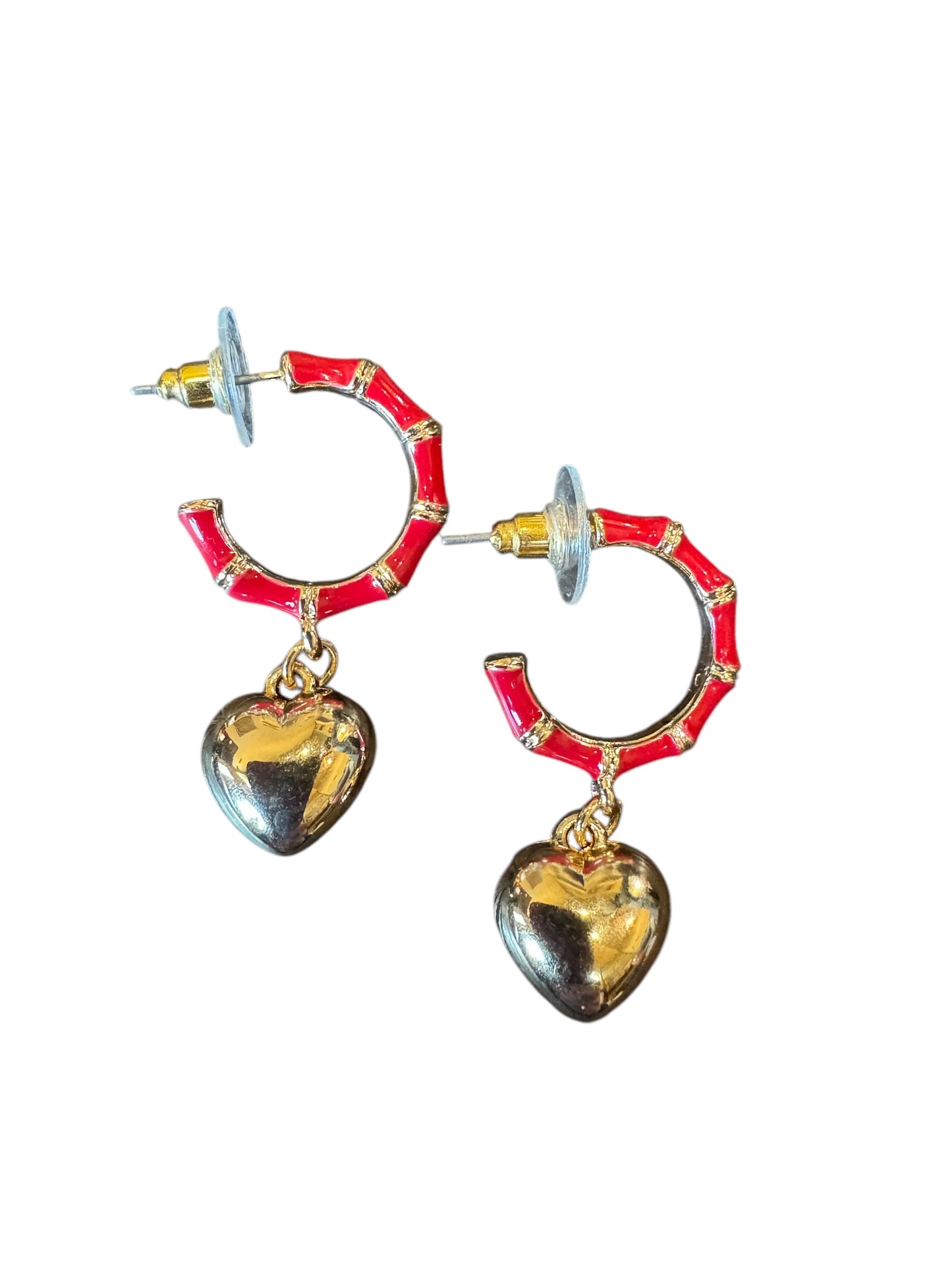 Red Hoop & Heart Earrings