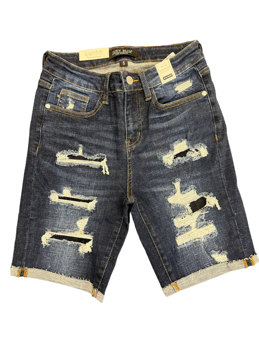 Judy Blue Patch Destroyed Bermuda Shorts