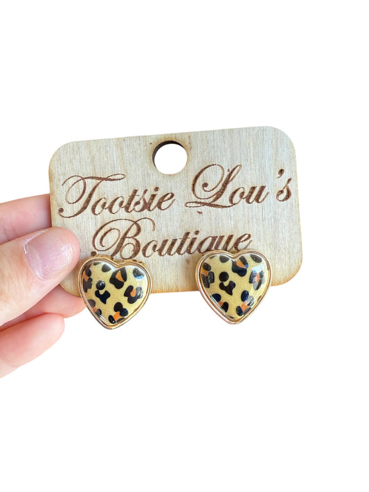 Leopard Heart Stud Earrings