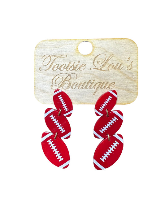 Red Dangle Football Earrings