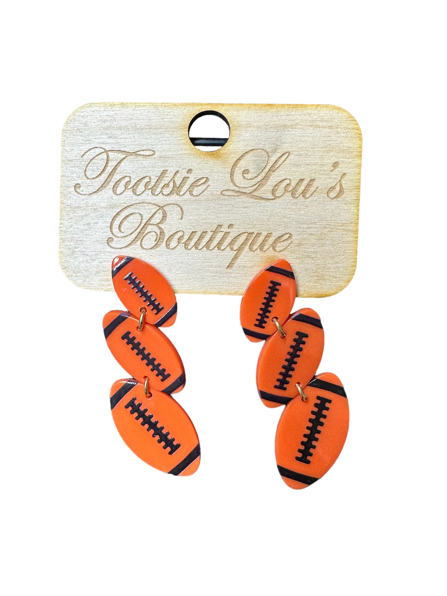 Orange Dangle Football Earrings