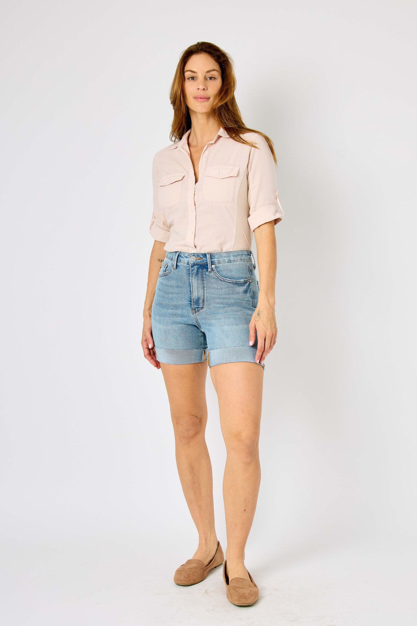 Judy Blue HW Tummy Control Cool Denim Shorts