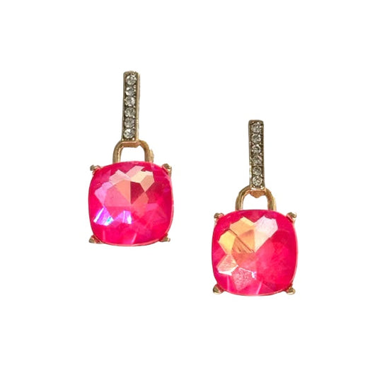 Neon Pink Rhinestone Post Earrings