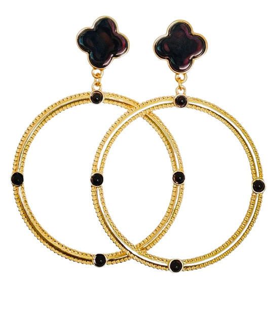Black Clover & Circle Earrings