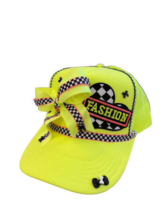 Neon Yellow & Checkered Trucker Hat