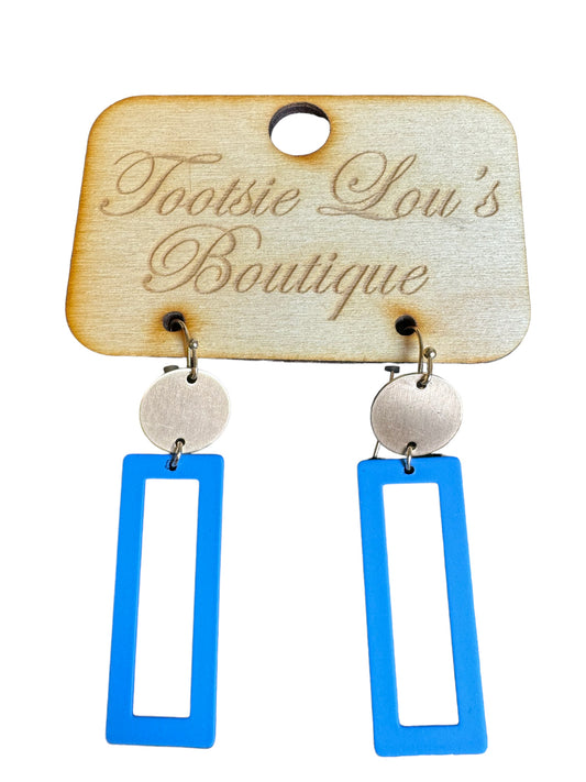 Blue Rectangle Dangle Earrings