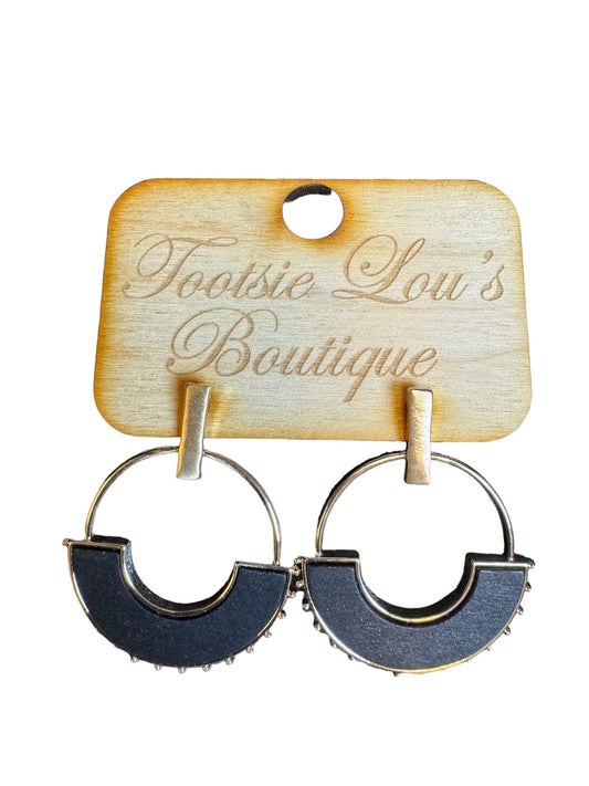 Circle Black And Gold Earrings