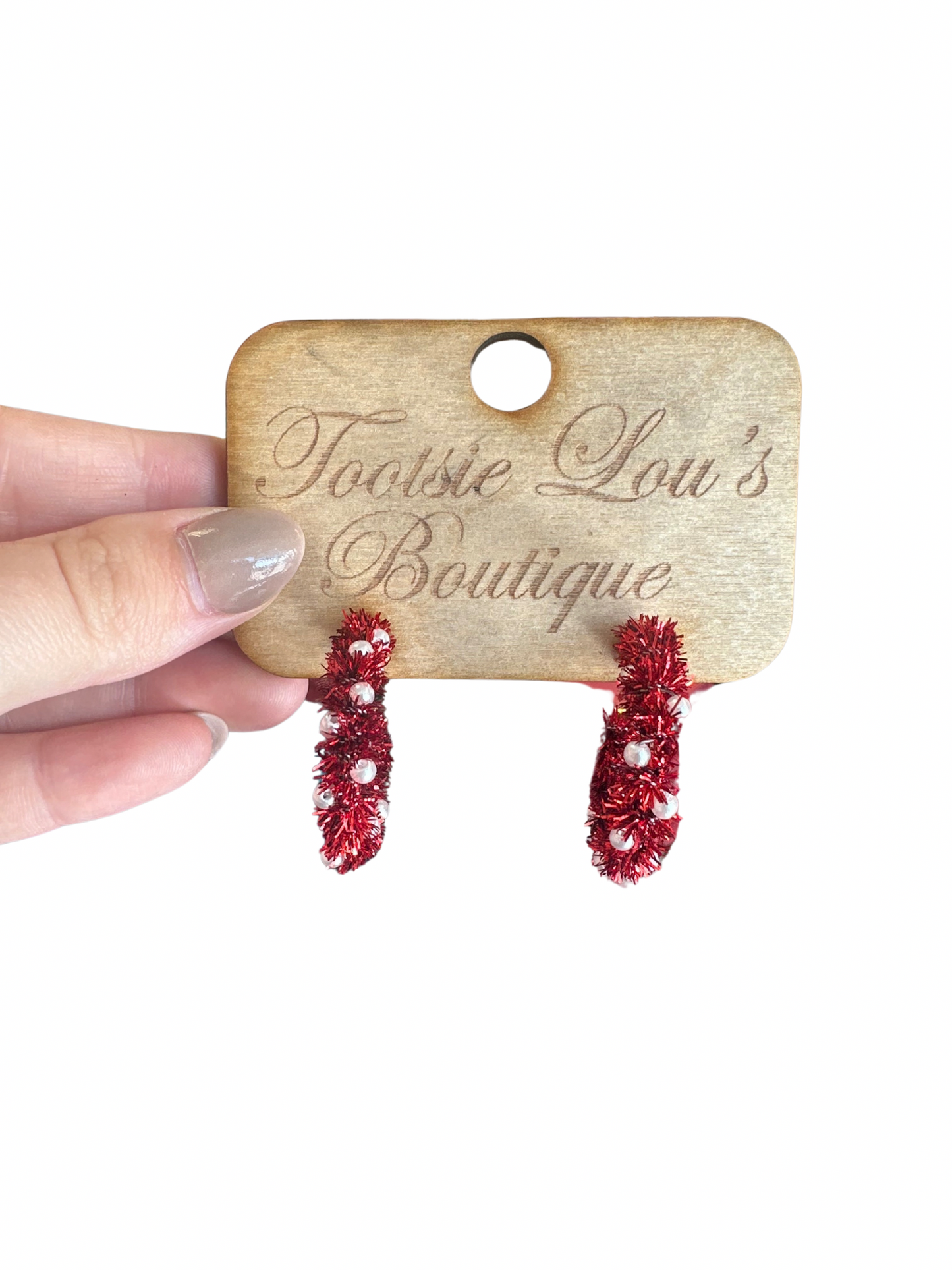 Red Tinsel Pearl Hoops