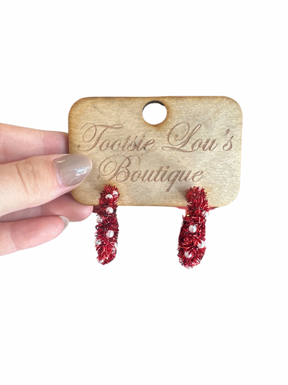 Red Tinsel Pearl Hoops