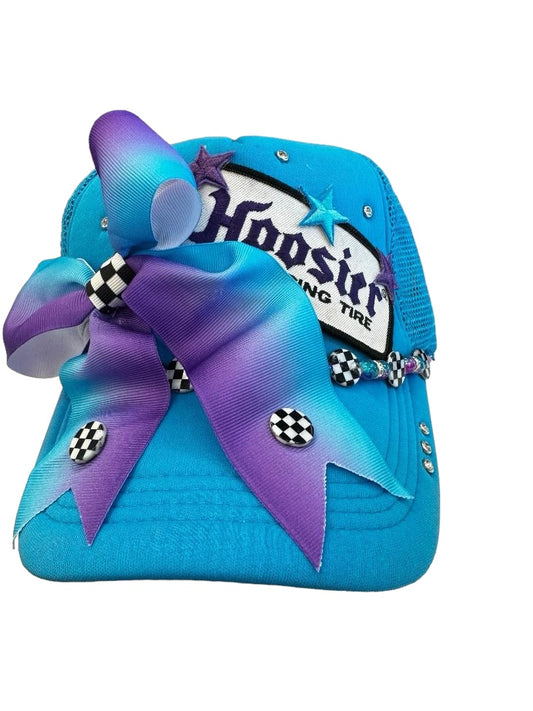 Purple & Blue Bow Racing Trucker Hat