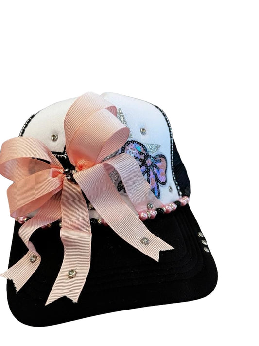 Black & Pink Bow Trucker Hat