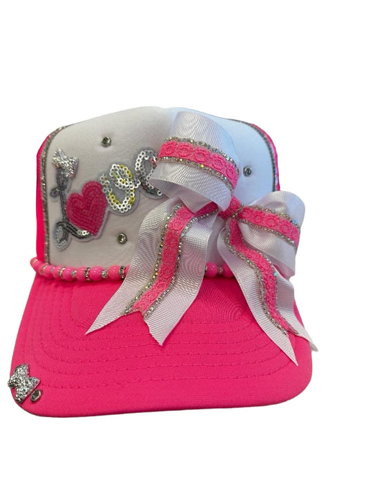 Neon Pink Love Bow Truckers Hat