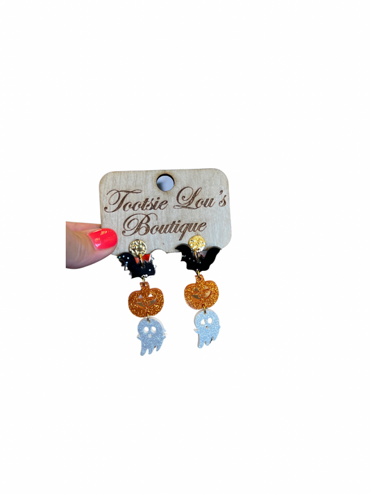 Bat Pumpkin Ghost Dangle Earrings