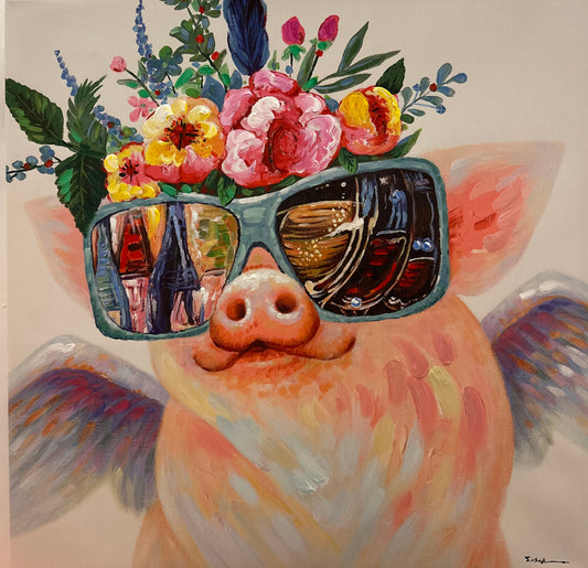 Winged Pig With Glasses Canvas