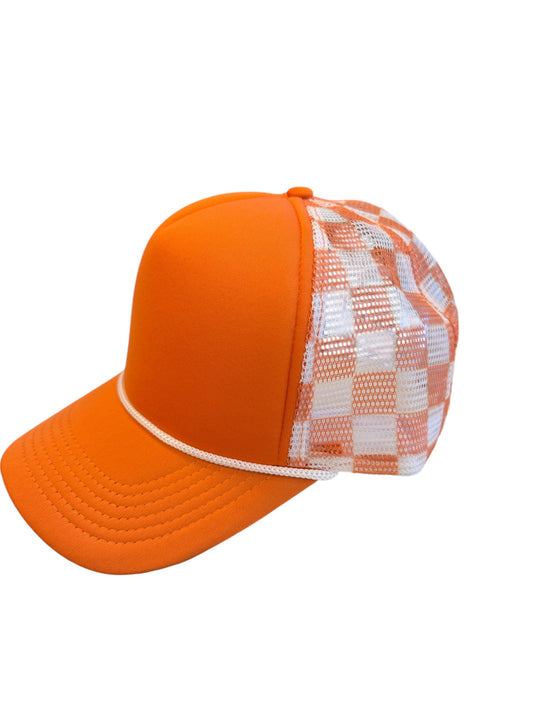 Orange & White Checkered Trucker Hat