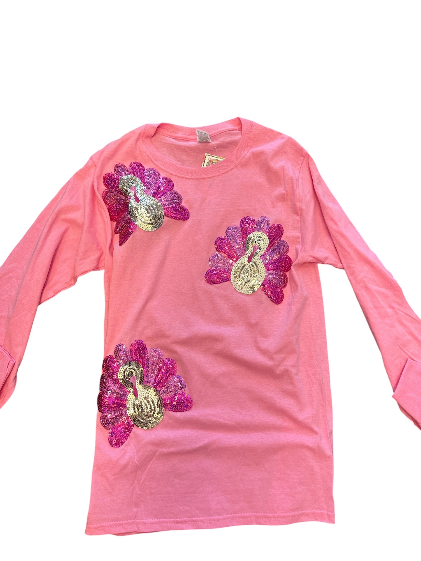 Pink Sequin Turkey Long Sleeve Tee