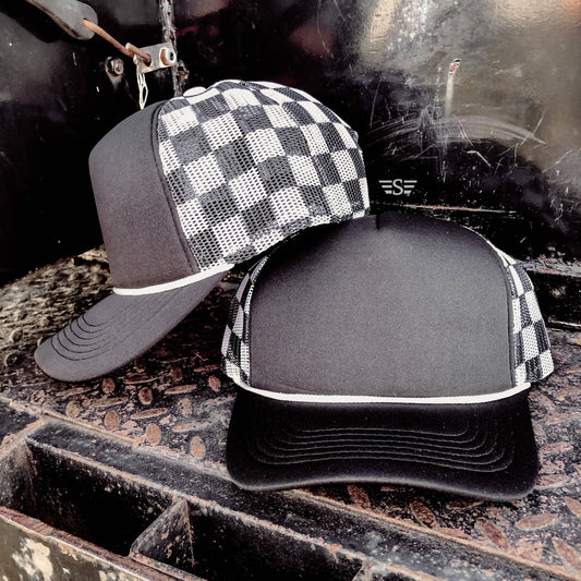 Black & White Checkered Mesh Trucker Hat