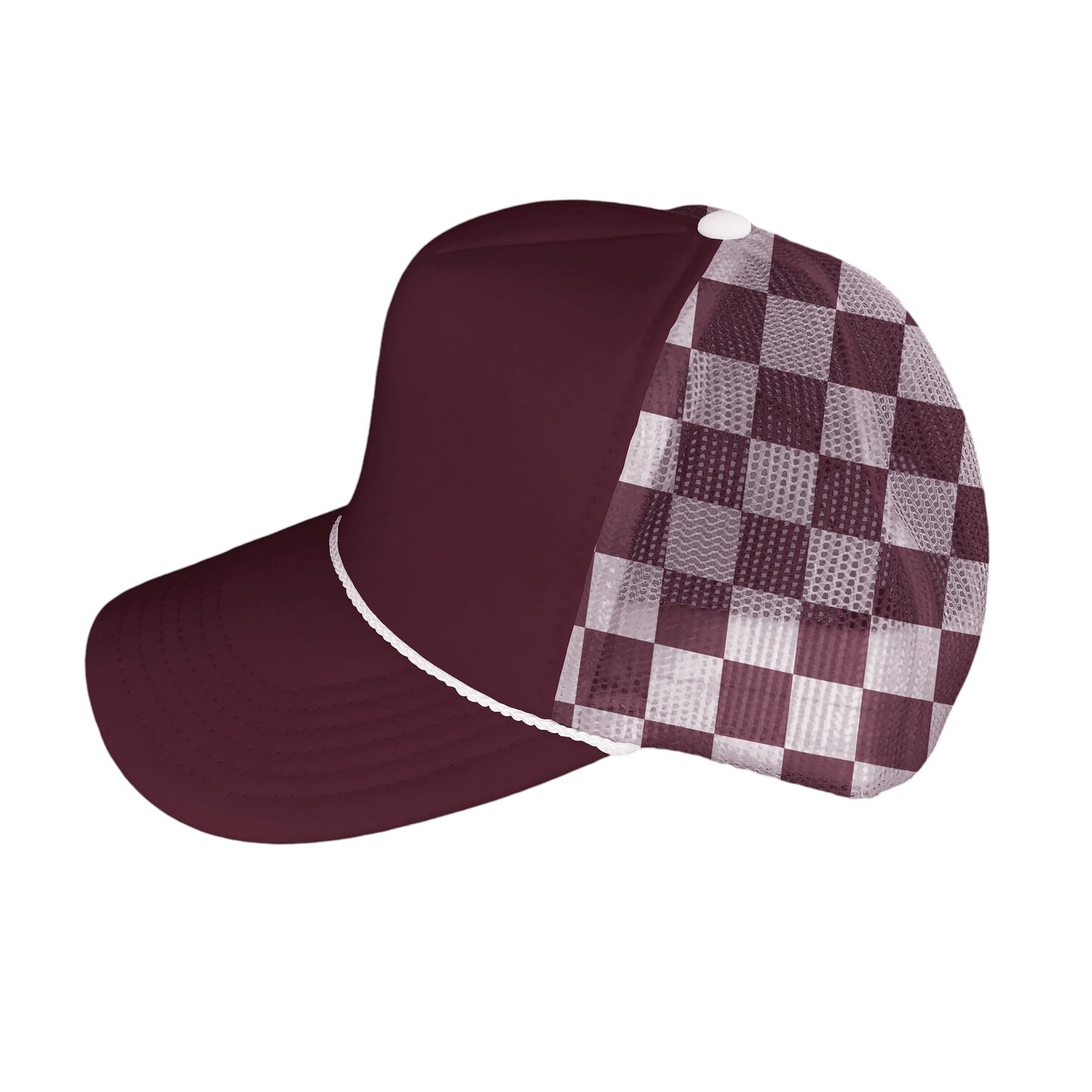 Maroon & White Checkered Mesh Trucker Hat