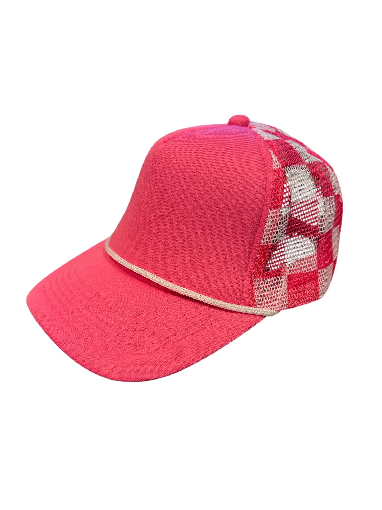 Hot Pink & White Checkered Trucker Hat