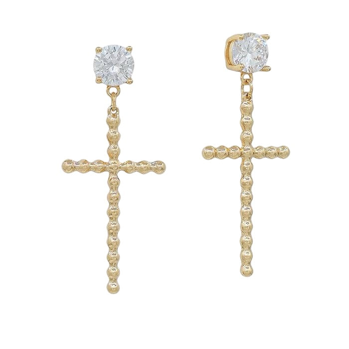 Crystal Stud Cross Earrings (Water Resistant)