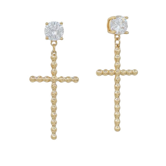 Crystal Stud Cross Earrings (Water Resistant)