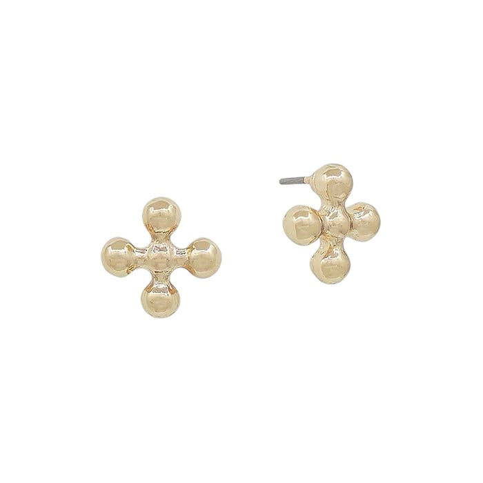 Gold Ball Shaped Cross Stud Earrings (Water Resistant)