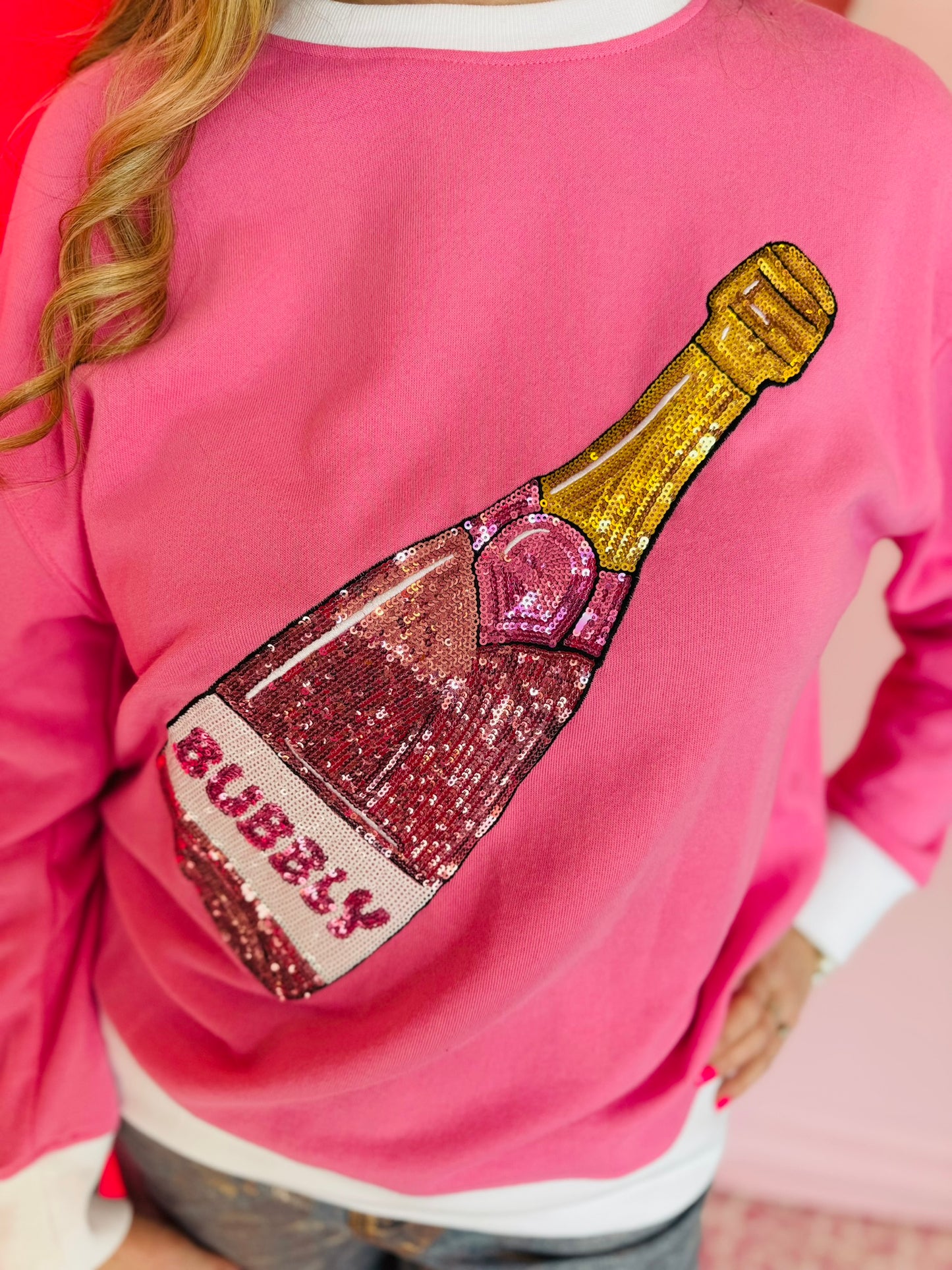 Pop The Bubbly Pink Sweater