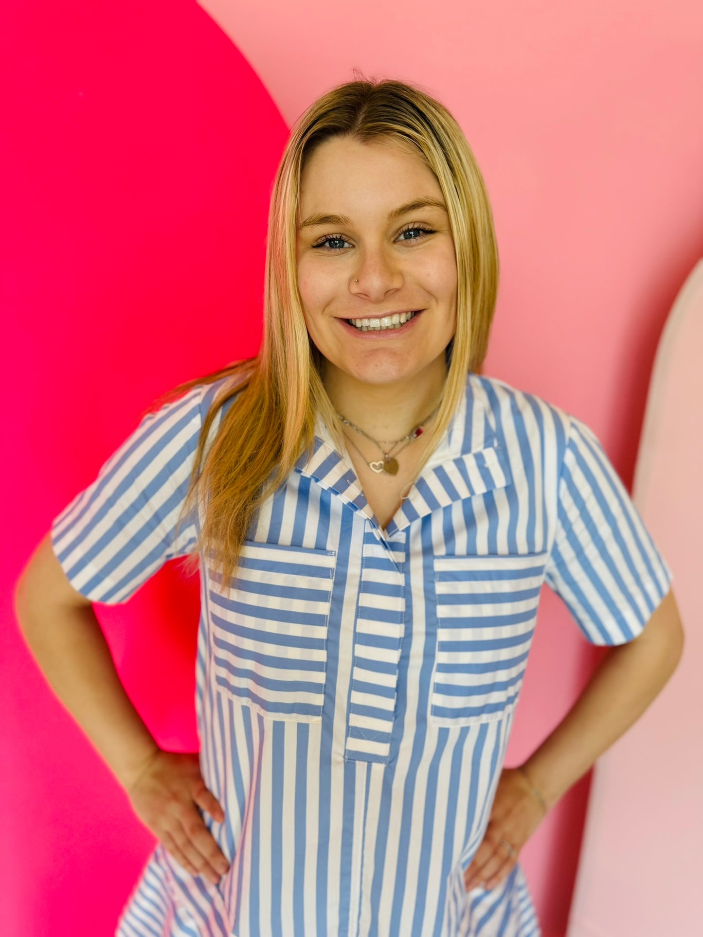 Light Blue Striped Dress