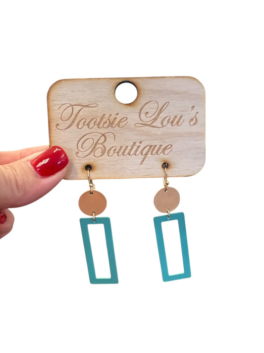 Teal Rectangle Dangle Earrings