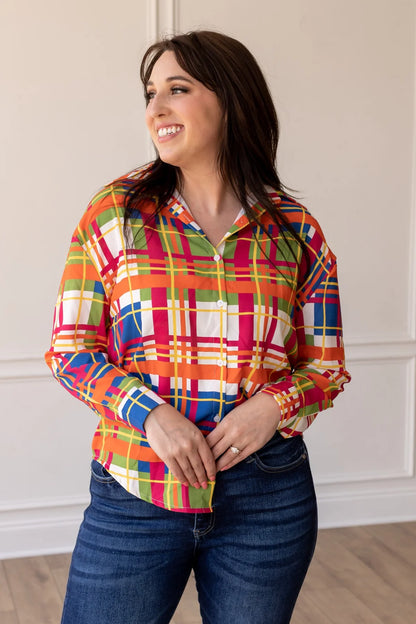 Kathryn Plaid Button Down Top