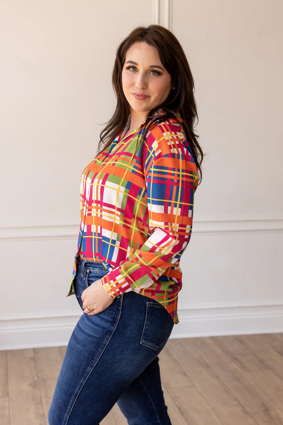 Kathryn Plaid Button Down Top