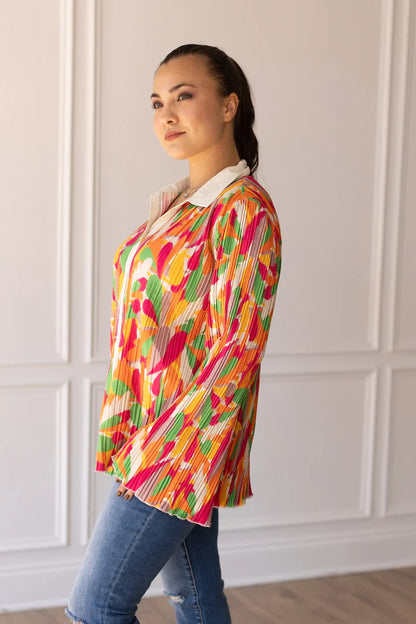 Pleats and Petals Flare Sleeve Top