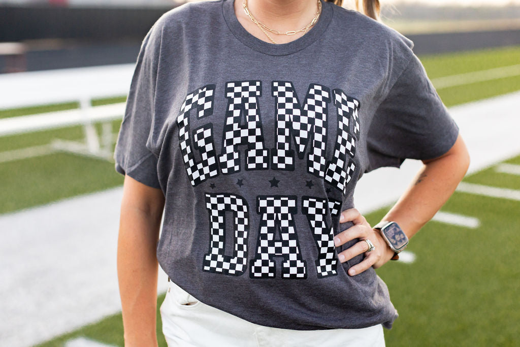 Charcoal Checkered Game Day Tee