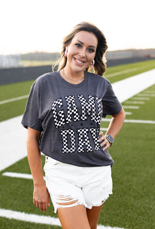 Charcoal Checkered Game Day Tee