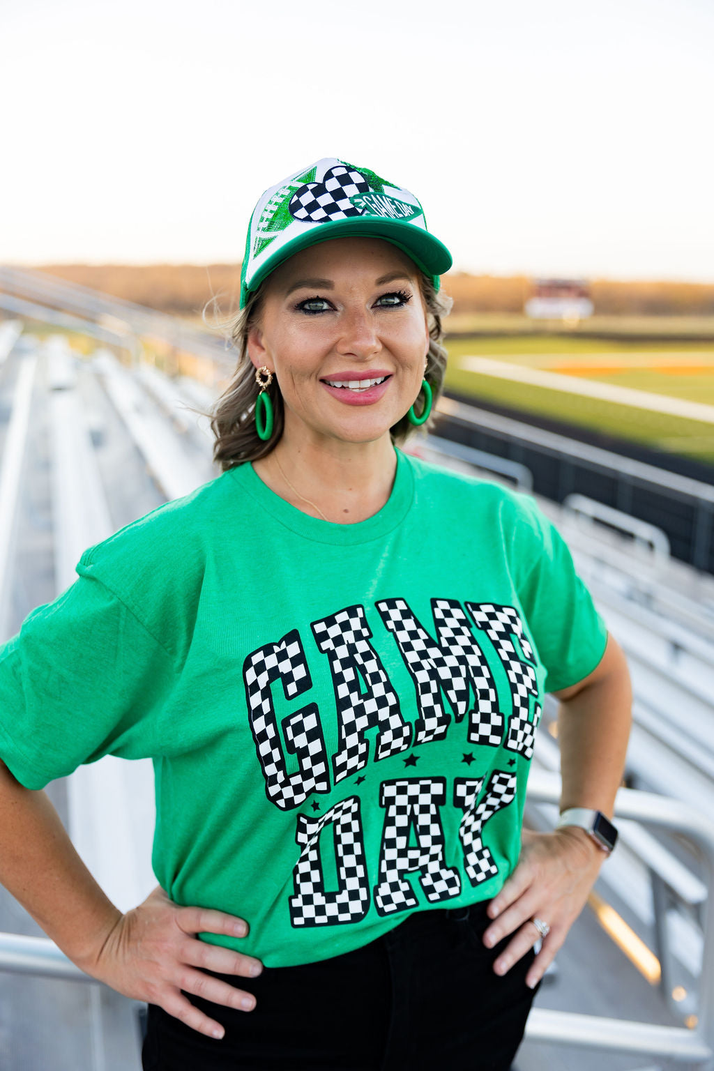 Green Checkered Game Day Tee