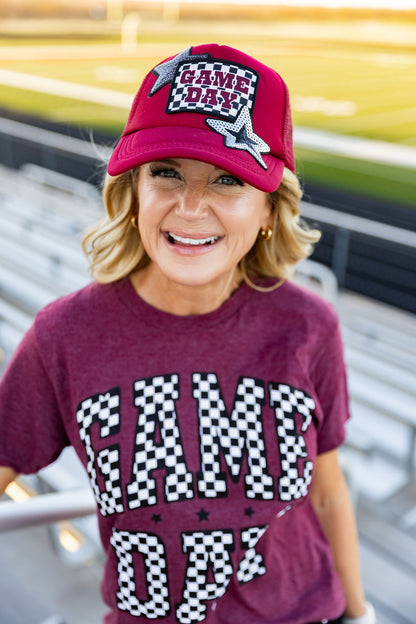 Maroon Checkered Game Day Tee