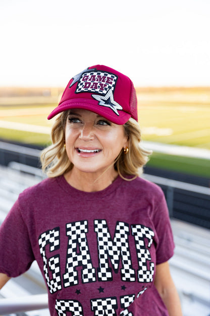 Maroon Checkered Game Day Tee