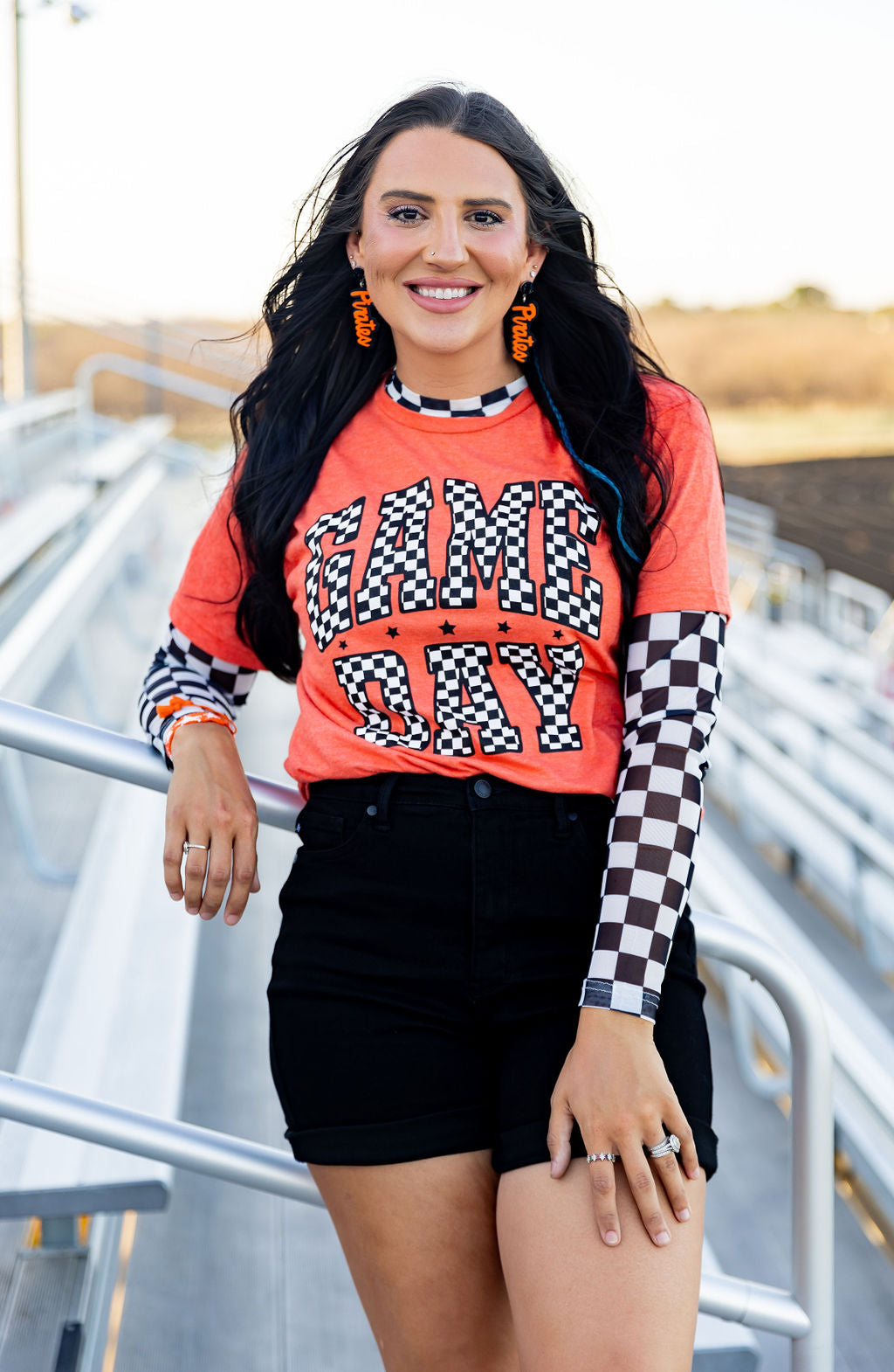 Orange Checkered Game Day Tee