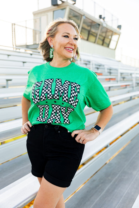 Green Checkered Game Day Tee