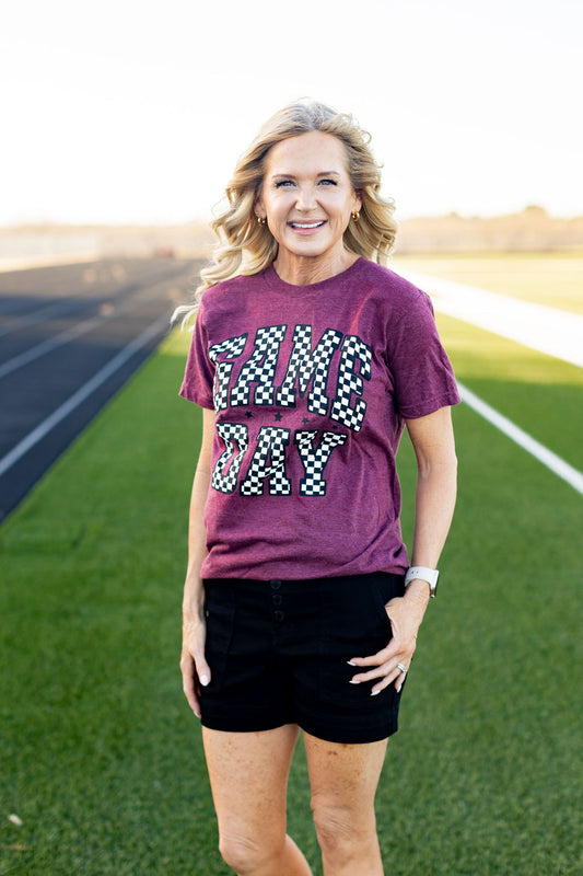 Maroon Checkered Game Day Tee